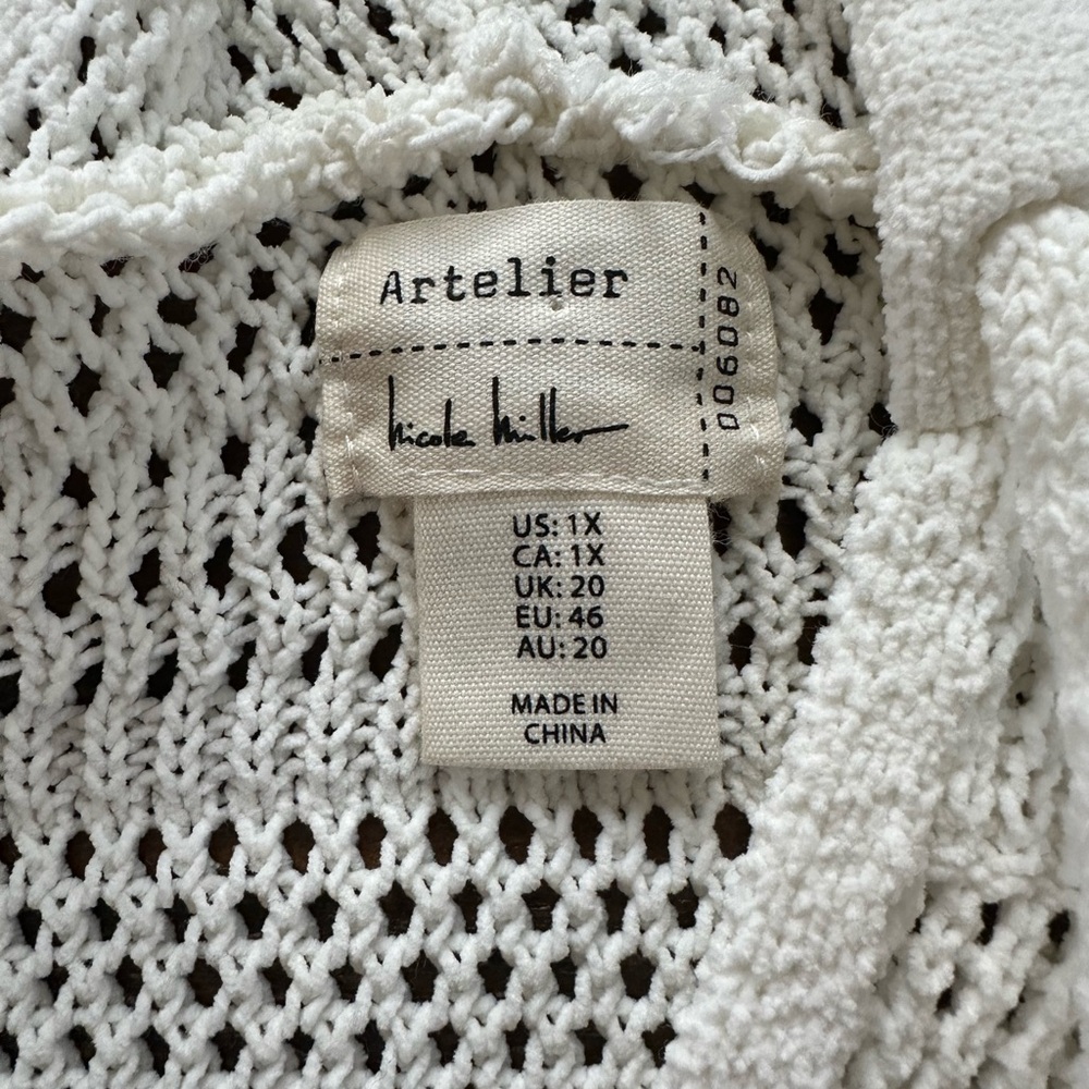 Nicole Miller Artelier Women's 1X Cream Crochet Hooded Sweater | SKU 0726 - Picture 6 of 7